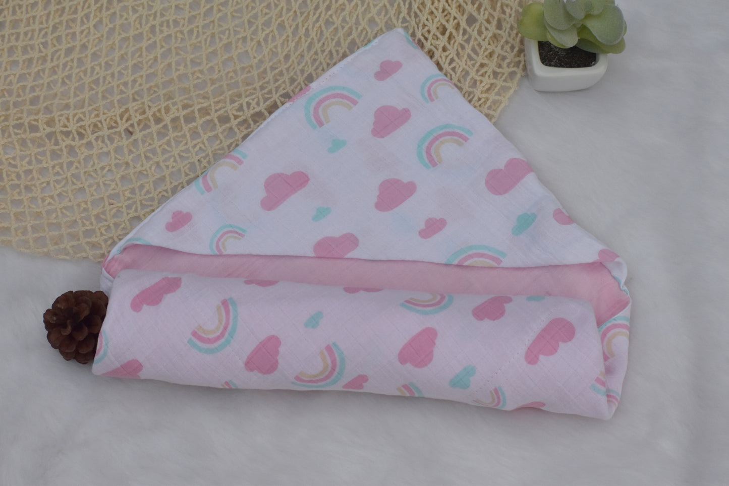Rainbow Reversible Hood Towel/ Receiving Blanket