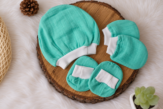Mittens, caps & Booties - Solid Blue