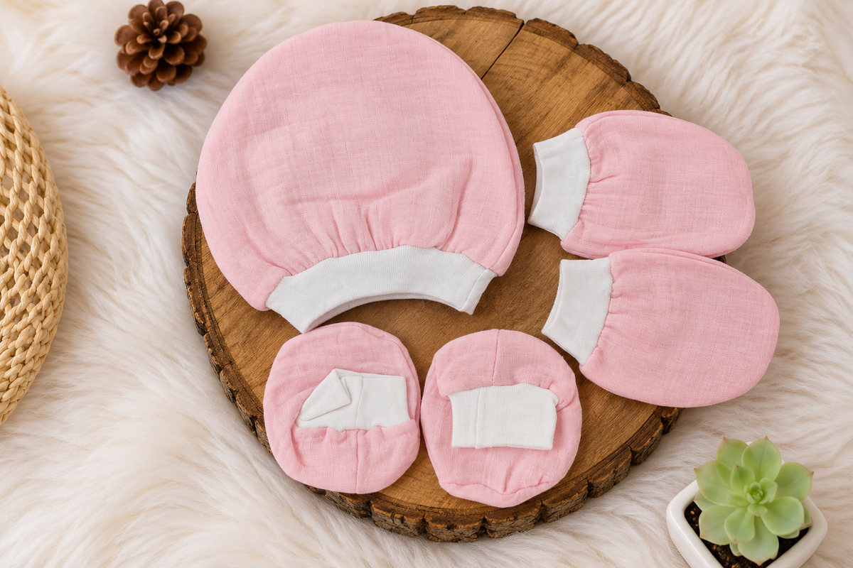 Mittens, caps & Booties - Solid Pink