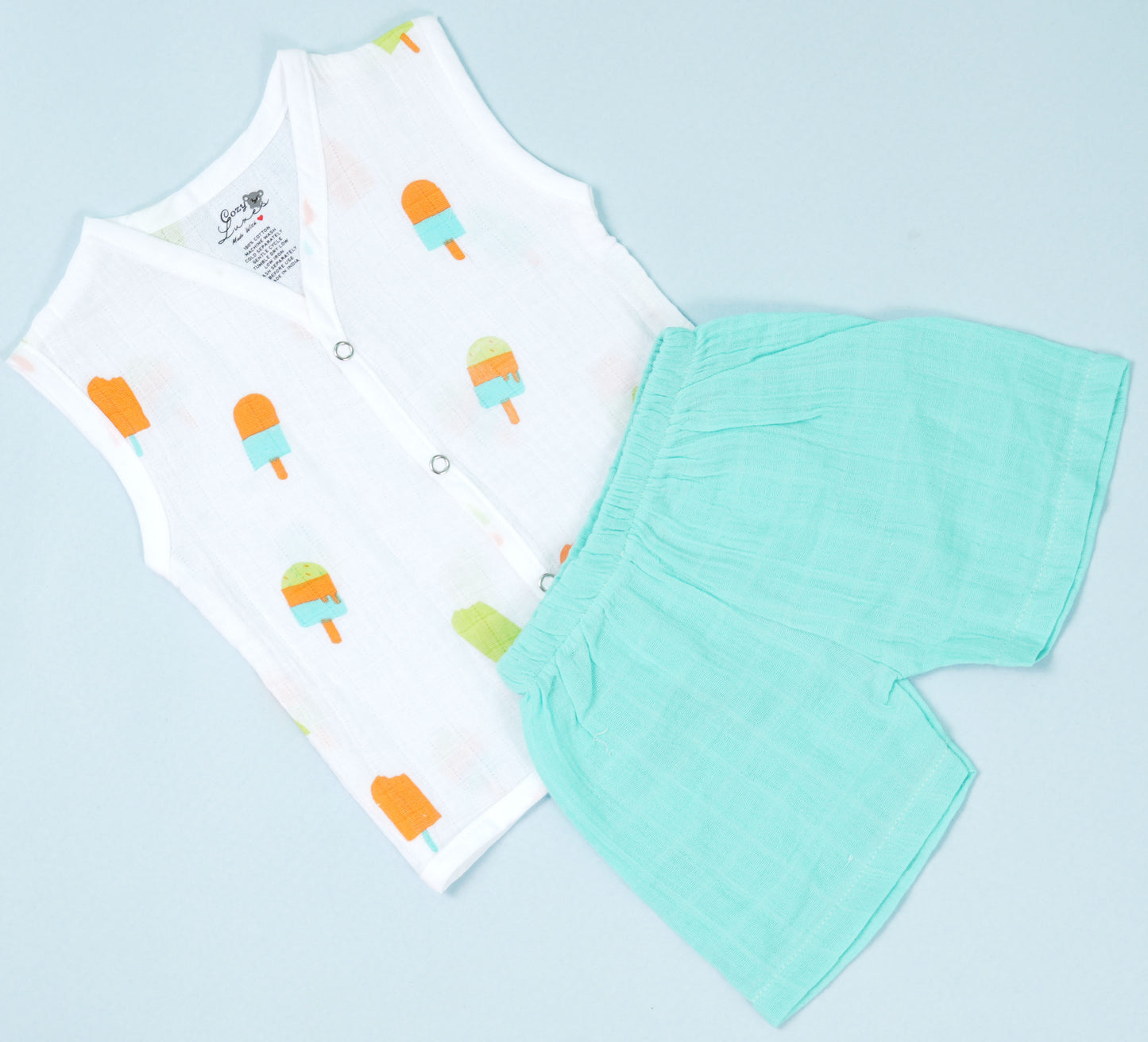 Sleeveless Popsicle & Solid Blue Co ords
