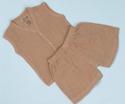 Sleeveless Brown Solid Co ords