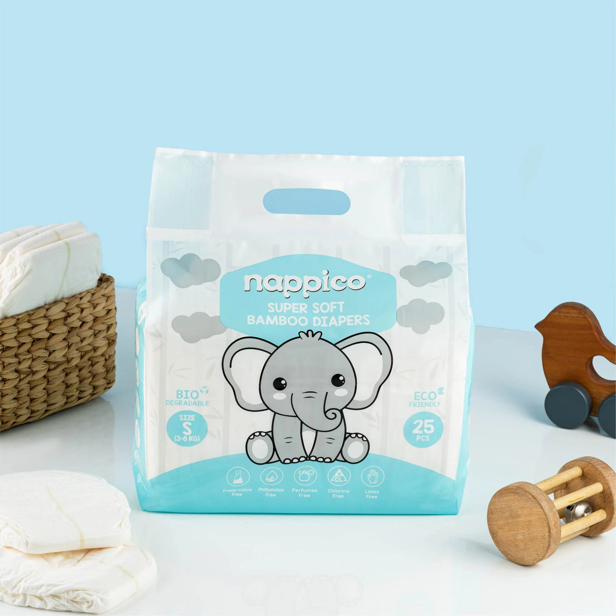 Natural Bamboo Diapers Small (3-6Kg) (25 pcs in a pack)