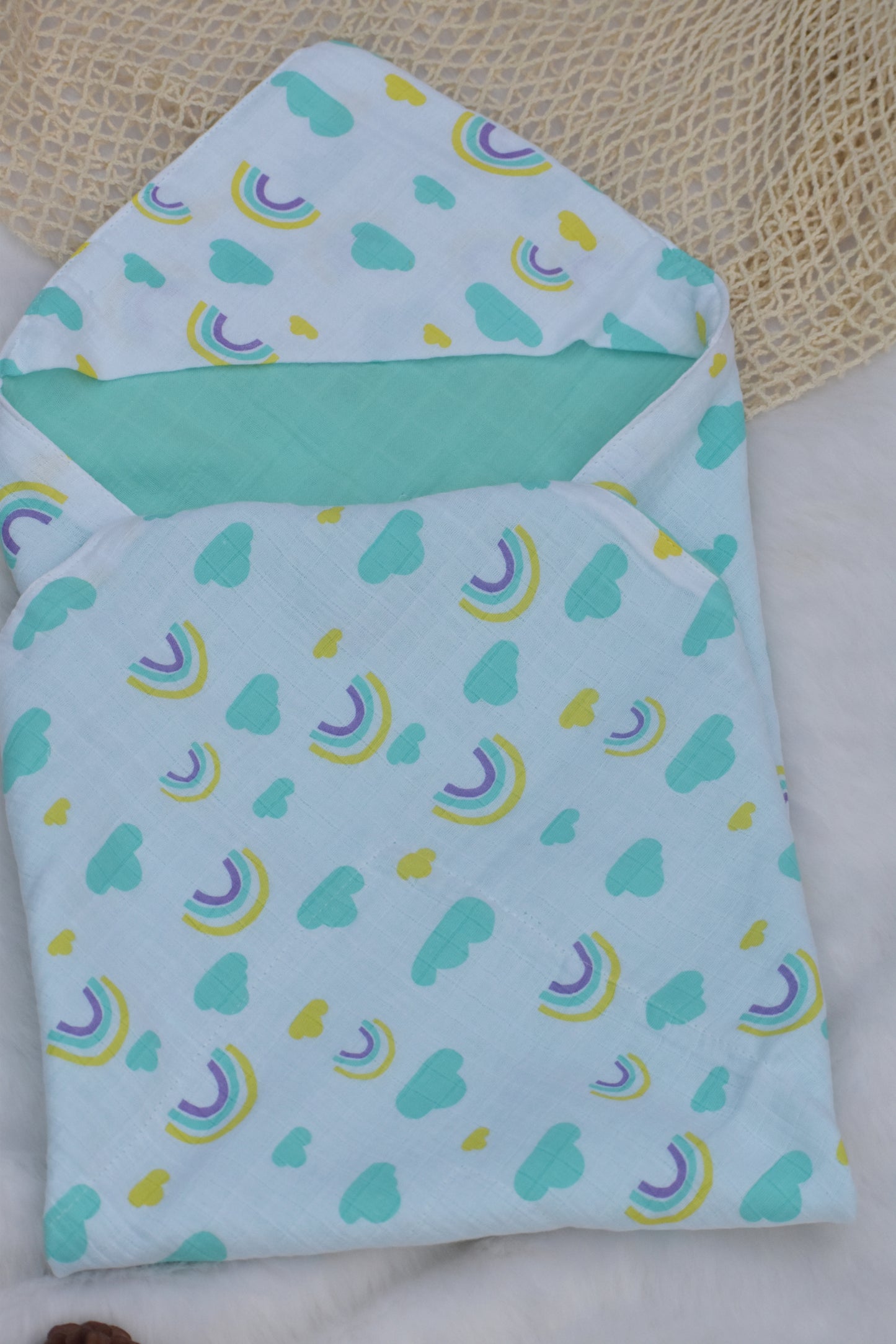 Cloudy reversible hood towel/receiving blanket