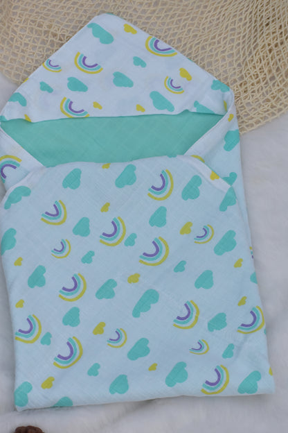 Cloudy reversible hood towel/receiving blanket