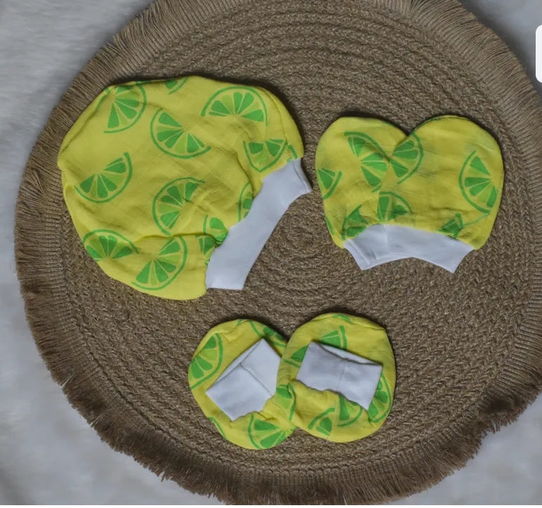 Mittens, Cap and Booties - Lime